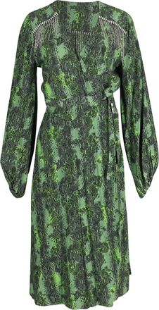 Rotate Kira Crystal-Embellished Snake-print Wrap Dress in Green Crepe Viscose