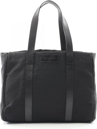 Bulgari Black Canvas Leather Tote Bag (Pre-Owned)