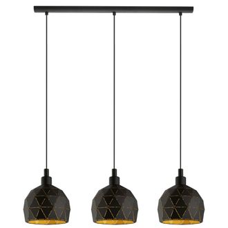 Eglo L&aacute;mpara Colgante Eglo Roccaforte, L&aacute;mpara De Suspensi&oacute;n Con 3 Bombillas, L&aacute;mpara Colgada De Acero, Color Negro, Dorado, Casquillo E14