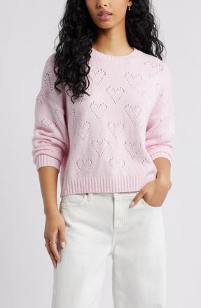 BP. Pointelle Heart Cotton Blend Sweater in Pink Soda at Nordstrom, Size X-Small