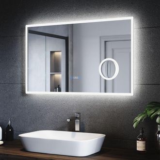 Sonni Espejo De Ba&ntilde;o Con Luz 100 X 60 Cm Espejo De Ba&ntilde;o Con Led Funci&oacute;n Antiniebla Espejo Con Interruptor T&aacute;ctil Indicaci&oacute;n De Temperatura Y Reloj 3 Veces A