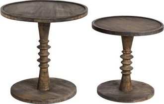 Beliani Beliani - Set of 2 Traditional Side Tables Round Living Room Mango Dark Thalia