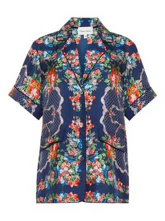Cara Cara Portofino floral-print short-sleeve top - women - Silk/Other Materials - S - Blue