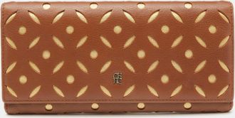 Carolina Herrera Brown/gold Leather Lasercut Flap Continental Wallet