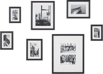 Beliani Conjunto De 7 Marcos De Mdf Negro Fotos Im&aacute;genes Varios Tama&ntilde;os Ganchos Galer&iacute;a Moderno Zinare