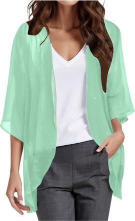 Generic Women Kimono Bolero Shrug Sheer Cover Up Elegant Half Sleeve Chiffon Open Front Cardigan Mesh Beach Cover Up Casual Blouse Tops Lightweight Comfortabl