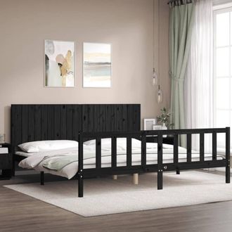 Berkfield Home Beautiful Bed Frame with Headboard Black 200x200 cm Solid Wood