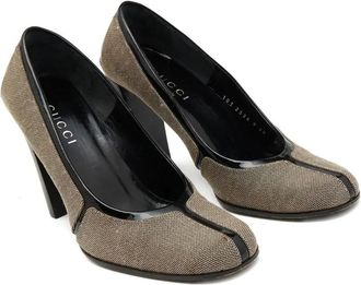 Gucci Block Heel Textured Pumps - women - Canvas/Patent Leather/Leather/Leather - 36 - Brown