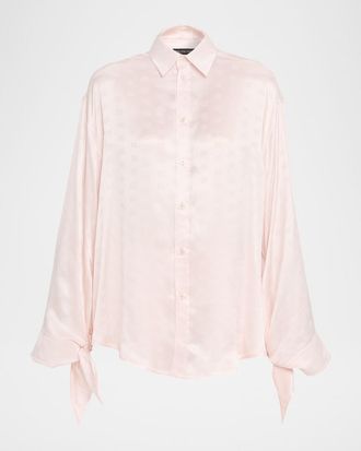 Balenciaga Knotted-Cuff Silk Jacquard Button-Down Blouse