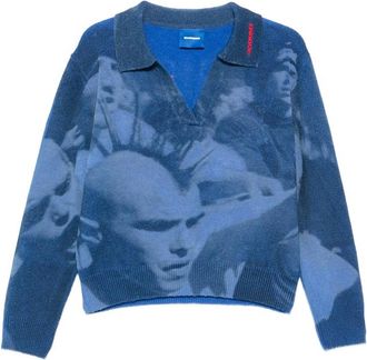 Dagger Graphic-print Open-neck Sweater