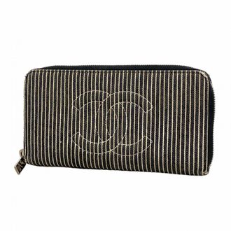 Chanel Black Denim Long Wallet (Bi-Fold) (Pre-Owned)