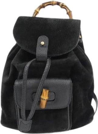 Gucci Pre-owned Backpacks, female, Black, Size: ONE SIZE Pre-owned Suede Leather Backpack