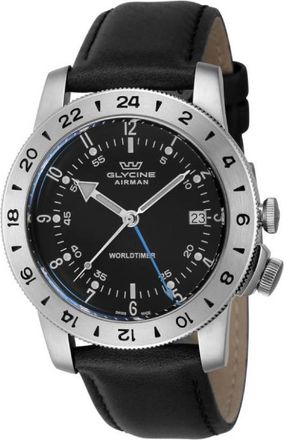 Glycine Airman Vintage GMT Quartz Black Dial Mens Watch GL1048