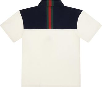 Gucci Cotton Polo With Web Trim For Boy Ivory-Mix T-Shirts Ivory/mix And Polos