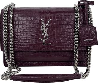 Saint Laurent Saint Laurent Medium Sunset schoudertas met krokodillenprint in bordeauxrood leer