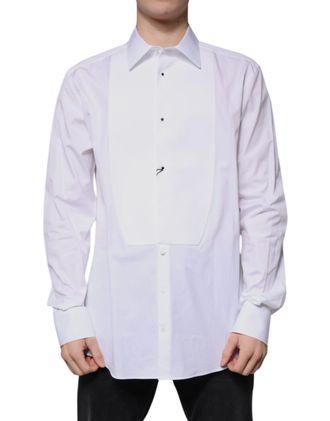 Dolce & Gabbana White Bib Cotton Poplin GOLD Formal Mens Shirt