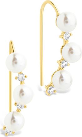 Sterling Forever Siena Cubic Zirconia & Cultured Pearl Threader Earring in Gold at Nordstrom