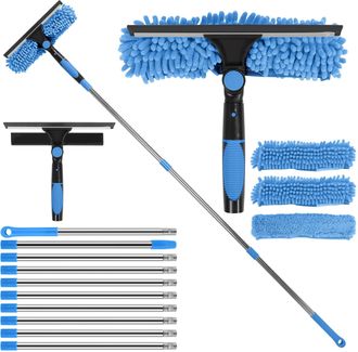 OEM Limpiacristales De 4,5 M Con Mango Telesc&oacute;pico, Kit Profesional 3 En 1 Para Limpieza De Ventanas Con Escobilla De Silicona Y Cepillo De Microfibra Par