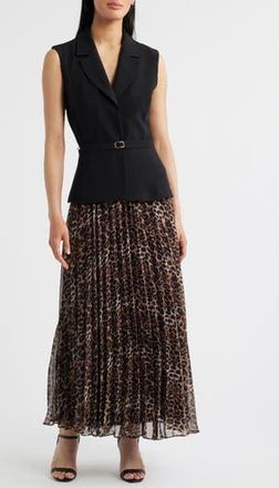 Julia Jordan Faux Two-Piece Sleeveless Belted Maxi Dress in Black Brown at Nordstrom Rack, Size 14