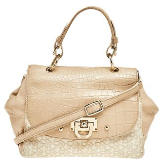 DKNY Dkny Beige/white Signature Coated Canvas And Leather Satchel