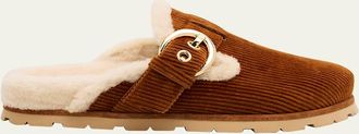 Stuart Weitzman Chrystie Shearling-Lined Corduroy Mules