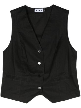 Rixo Noah tailored waistcoat - women - Cotton/Cotton/Linen/Flax - 10 - Black
