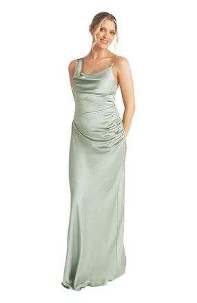Six Stories Cowl Front Asymmetric Bridesmaid Dress in Sage at Nordstrom, Size 12