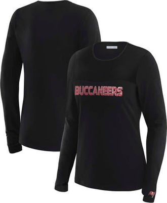 WEAR by Erin Andrews Womens WEAR by Erin Andrews x Gracie Hunt Black Tampa Bay Buccaneers Mesh Panel Long Sleeve T-Shirt at Nordstrom, Size X-Large