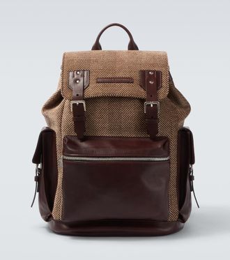 Brunello Cucinelli Leather-trimmed canvas backpack