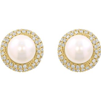 Effy 14K Yellow Gold Cultured Freshwater Pearl Diamond Halo Stud Earrings in White at Nordstrom Rack