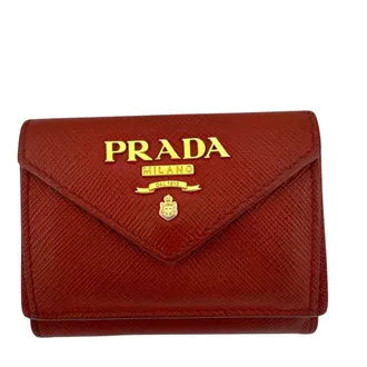 Prada Saffiano Red Color Leather Wallet (Tri-Fold) (Pre-Owned)