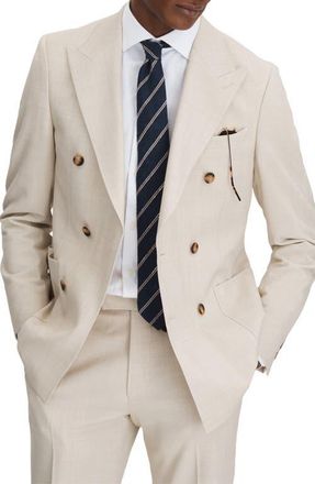 Reiss Belmont Double Breasted Tan Stretch Suit Jacket in Stone at Nordstrom, Size 38 Regular