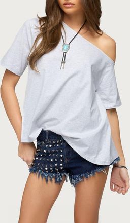 Edikted Miah Shredded Back One-Shoulder Top in Light-Gray-Melange at Nordstrom, Size X-Small