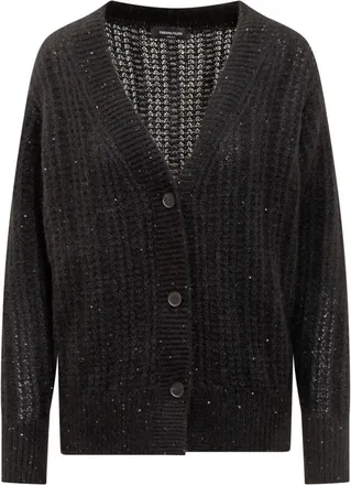 Fabiana Filippi Black Knitted V Neck Cardigan