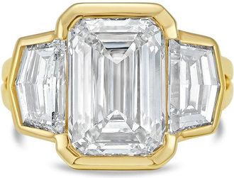 Diana M. Jewels 14kt Yellow Gold Lab Grown 4.00 ct Emerald Diamond 3-Stone Bezel Ring
