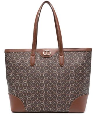 Twin-Set Floral T-print tote bag - women - Polyurethane/Polyester - OS - Brown