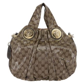 Gucci Hysteria Convertible Top Handle Bag Gg Coated Canvas Beige Canvas Handbag (Pre-Owned)