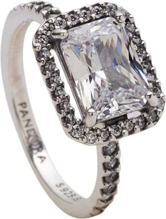 Pandora Accessoires, Dames, Grijs, ONE Size, Rechthoekige Sprankelende Halo Ring