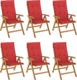 vidaXL Sillas Plegables Reclinables Con Cojines, 6 Unidades, Madera Maciza De Teca. Vidaxl