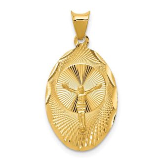 Diamond2Deal 14k Yellow Gold Polished Diamond-Cut Corpus Oval Pendant