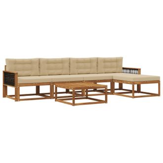 vidaXL Conjunto De Sof&aacute;s De Exterior Con Coj&iacute;n 6 Pcs Natural Y Beige Vidaxl
