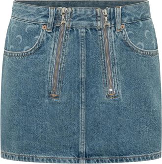 Marine Serre Moon Laser Denim Mini Rok - Dames - Spijkerrokken - Blauw - S - Denim - Rokken