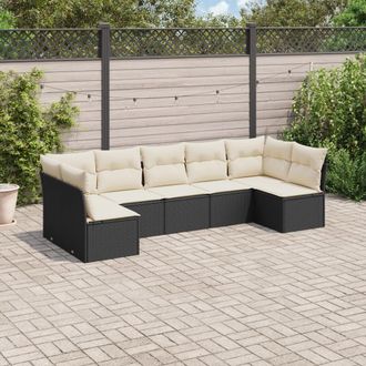 vidaXL Set De Comedor De Jard&iacute;n 7 Pzas Y Cojines Rat&aacute;n Sint&eacute;tico Negro Vidaxl