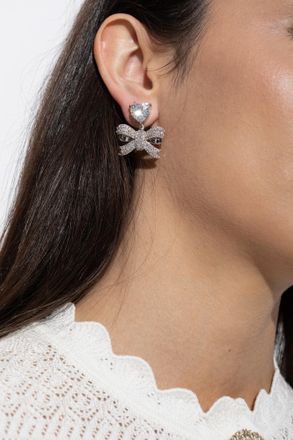Self Portrait Earrings With Shimmering Crystals, Womens, Silver