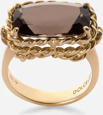 Dolce & Gabbana Anna Ring In Yellow 18kt Gold With Smoky Quartz - Woman Bijoux Gold 52