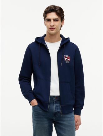 Tommy Hilfiger Mens Embroidered Wavy Flag Logo Zip Hoodie - Navy - XXL