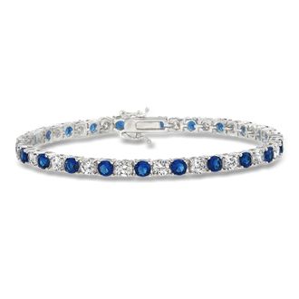 Ross-Simons Simulated Sapphire and CZ Tennis Bracelet in Sterling Silver