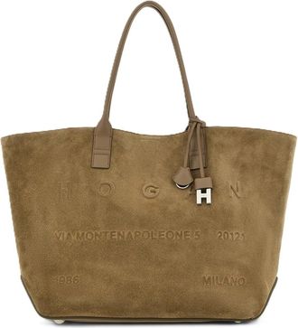Hogan Suede Leather Base Embossed Tote Bag