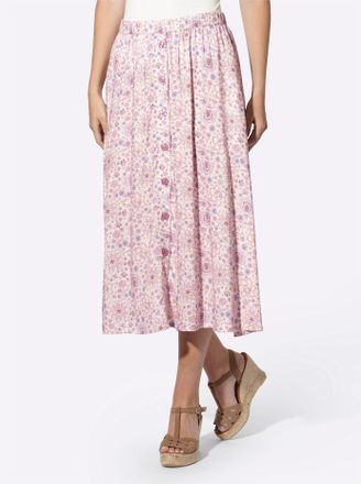 Heine Schlupfrock HEINE, Damen, Gr. 34, champagner, flieder, bedruckt, 100% Viskose, bedruckt, gebl&uuml;mt, gemustert, mehrfarbig, wadenlang, R&ouml;cke Schlupfrock