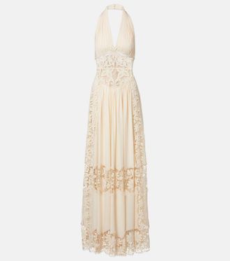 Elie Saab Abito lungo in georgette e macram&egrave;